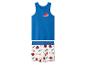 Set aus blauem ärmellosem Top und weißen Boxershorts mit Automotiv.