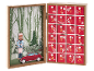 Adventskalender aus Holz mit 24 Schubladen und einer Winterszene mit Nussknacker und Auto.
