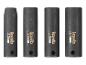 Vier schwarze Steckschlüsseleinsätze in den Größen 10mm, 12mm, 13mm und 14mm.