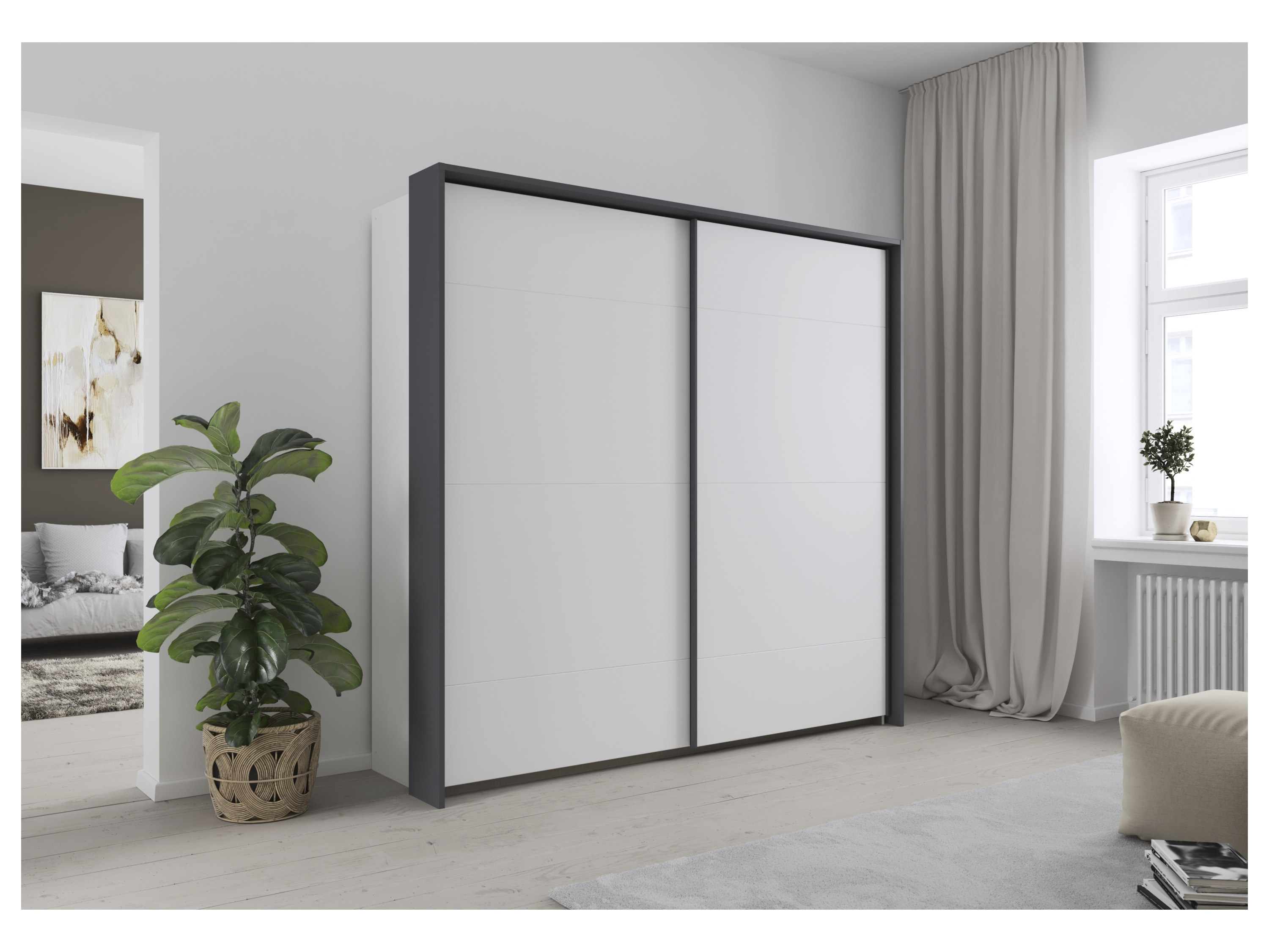 RAUCH BLUE Corvo Schwebetürenschrank (mit Passepartout, Weiß, 225 x 214 cm) – Bild 2 von 4
