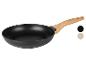 Schwarze Pfanne mit Holzgriff.