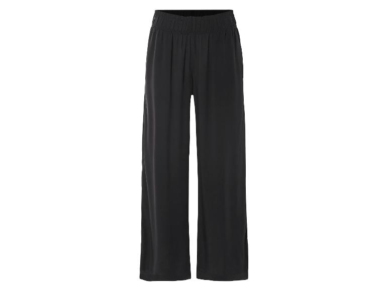 Weite schwarze Hose, eleganter Stil.