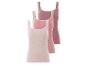 Drei Damen-Tanktops mit Spitze in Rosatönen.