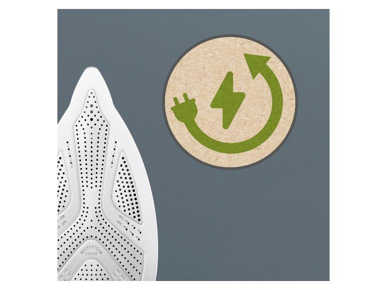 Bügeleisensohle mit Energiesparsymbol.