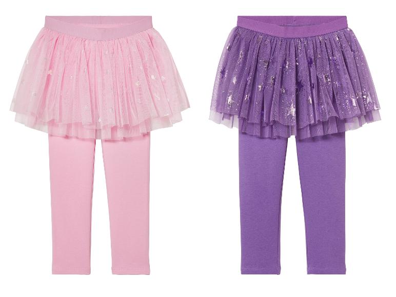 Zwei Leggings mit Tüllrock, eine mit Sternen und eine mit Herzen.