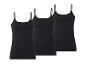 Dreierpack schwarze Damen-Spaghettiträger-Tops.