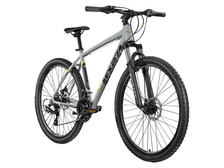 Graues und schwarzes Zündapp-Fahrrad mit neongelben Details, Vorderansicht.