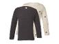 Zwei Langarmshirts: eines dunkelgrau gerippt, das andere beige mit Herzen.