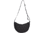 Schwarze gesteppte Halbmond-Umhängetasche mit verstellbarem Riemen.