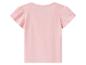 Rosa Kinder-T-Shirt mit kurzen gerafften Ärmeln, Rückansicht.