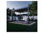 Moderne Pergola mit Gartenmöbeln und integrierter Beleuchtung.
