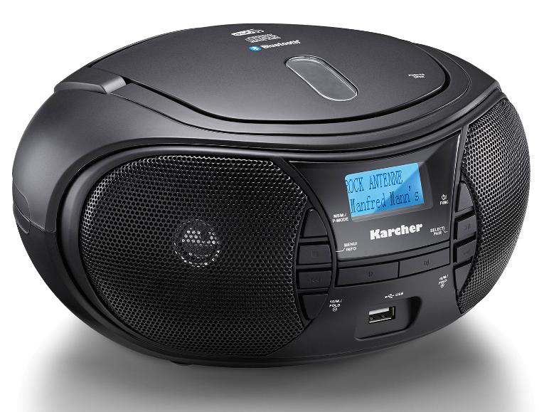 Schwarzer tragbarer CD-Player mit Bluetooth, DAB+ Radio und USB-Anschluss