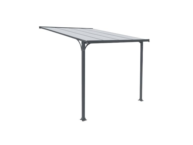 Grauer Carport mit transparentem Dach und zwei Stützpfosten