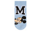 Blaue Socken mit Mickey Mouse und einem 'M'.