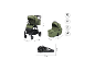 Grüner Kinderwagen mit Maßen und Spezifikationen: 108x78x62 cm, zusammengeklappt 70x28 cm, Babywanne 80x41 cm, Gewicht 11,7 kg, max. 22 kg.