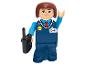 Lego-Figur eines Lidl-Mitarbeiters in blauer Uniform mit Funkgerät.