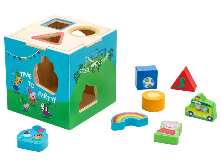 Peppa Pig Holz-Sortierbox mit Formen und Figuren.