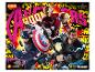 Iron Man, Captain America und Thor Actionfiguren vor Graffiti-Hintergrund.