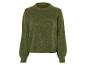 Ein grüner Wollpullover mit langen Ärmeln.