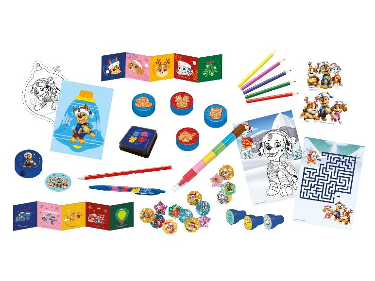 Paw Patrol Kreativset im Weihnachtsthema, mit Buntstiften, Stempeln und Malvorlagen.