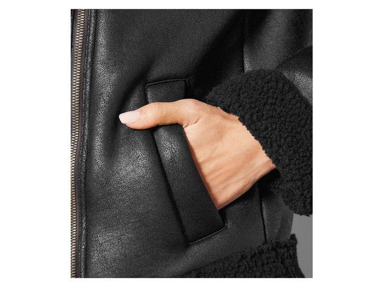 Damen Bikerjacke, gefüttert mit warmem Lammfellimitat