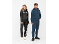 Damen- und Herren-Hoodies und Jogginghosen im Partnerlook in Schwarz und Blau.