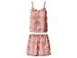 Damen-Pyjama-Set mit abstraktem rosa-orangem Muster.