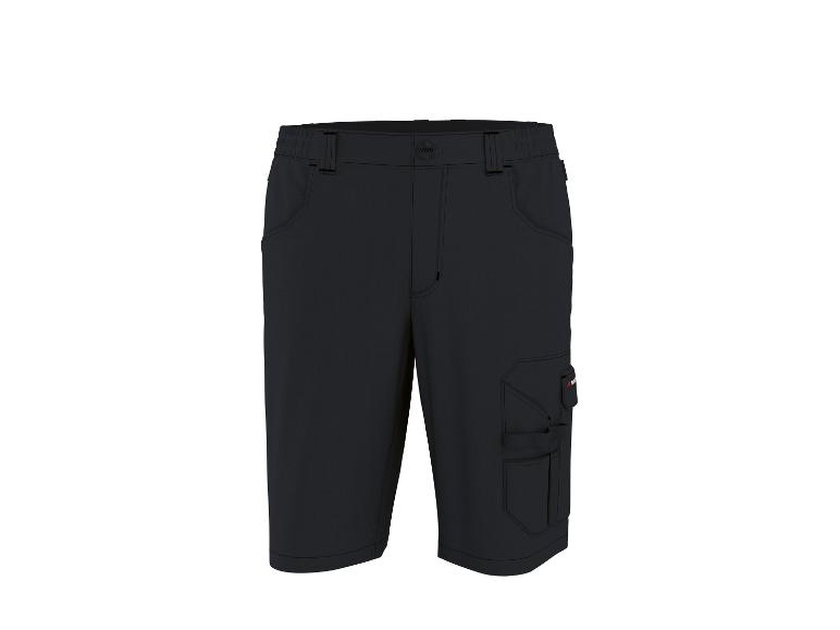 Schwarze Arbeitsshorts mit mehreren Taschen und elastischem Bund.