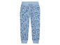 Blaue Jogginghose mit Blumenmuster.