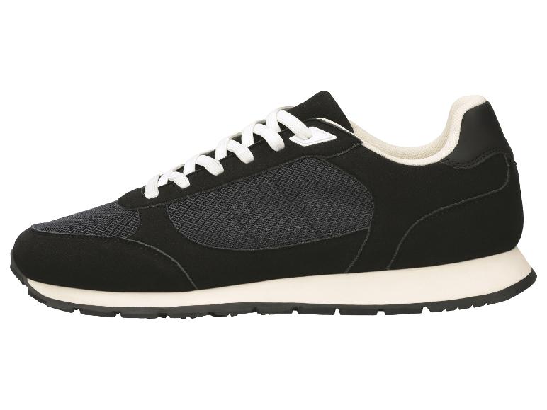 Schwarzer Herren-Sportschuh mit weißen Schnürsenkeln und Sohle