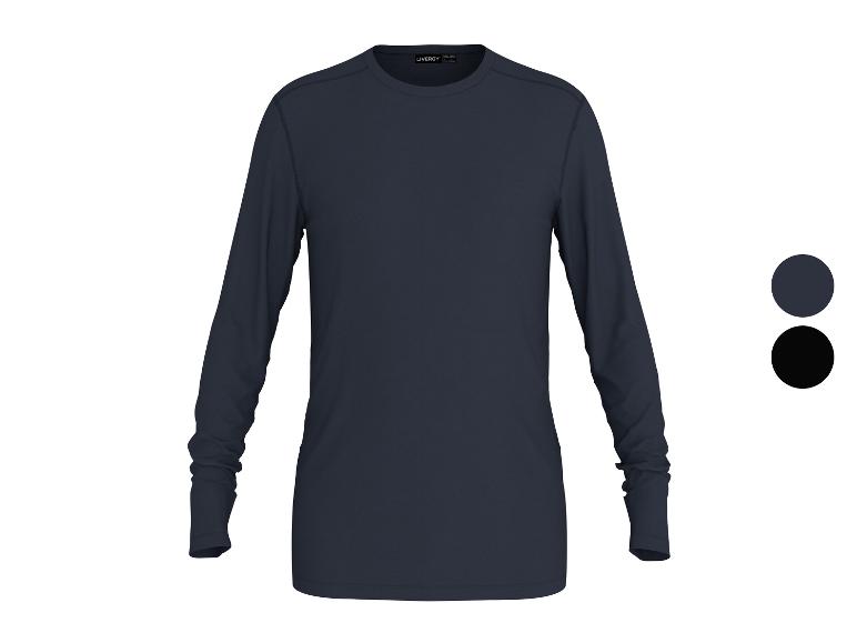 Dunkelblaues Herren-Langarmshirt mit Rundhalsausschnitt, mit Farboptionen.