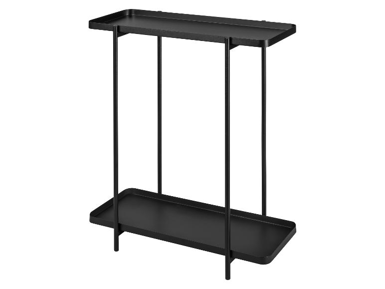 Schwarzer zweistufiger Beistelltisch mit rechteckigen Ablagen und schlanken Beinen