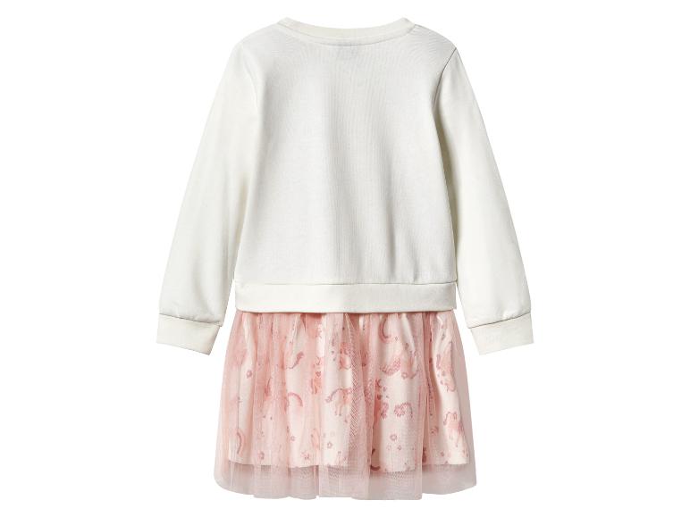 Mädchen-Langarmkleid mit weißem Oberteil und rosa Tüllrock mit Einhorn-Muster