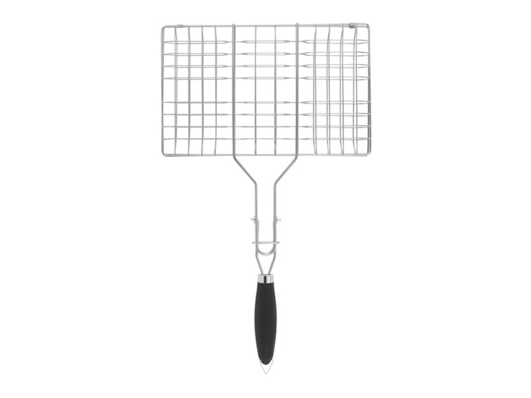 Ein Grillrost mit schwarzem Griff.
