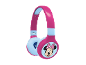 Rosa und hellblaue Kinderkopfhörer mit einer Zeichentrickfigur.