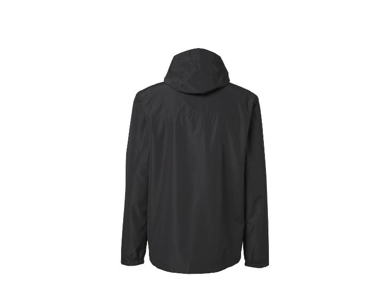 Rückenansicht einer schwarzen Kapuzenjacke.