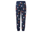 Dunkelblaue Jogginghose mit Weihnachtsmuster aus Lebkuchenmann, Schneeflocken und Tannenbaum.