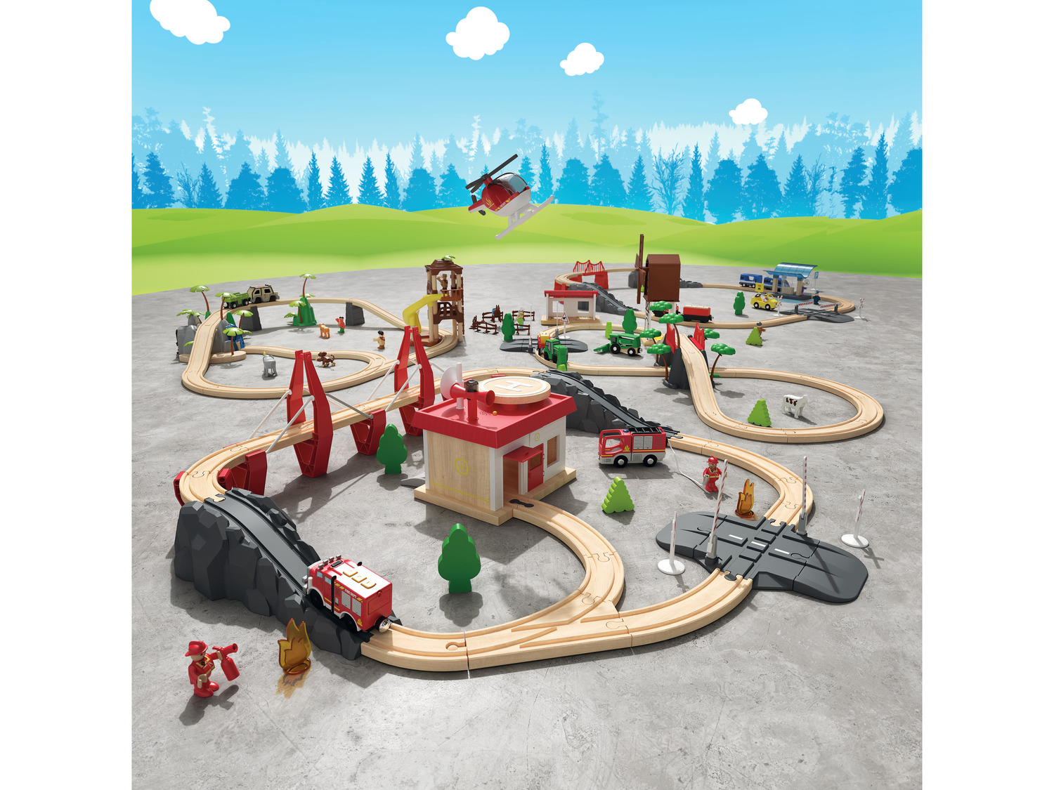 aus Echtholz, liebevoll mit Eisenbahn-Set, Playtive ge…