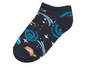 Eine schwarze Socke mit einem Weltraum-Motiv.