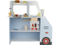 Spielzeug-Foodtruck aus Holz mit verschiedenen Spiellebensmitteln