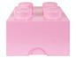 Eine rosa LEGO-Aufbewahrungsbox mit vier LEGO-Steinen auf der Oberseite.