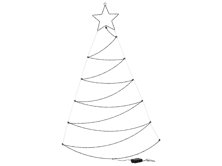 Weihnachtsbaum-Lichterdekoration mit Sternspitze und horizontalen Lichterketten