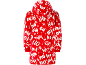Roter Fleece-Hoodie mit Kapuze und festlichem 'Ho Ho Ho'-Muster.