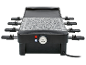 Elektrischer Raclette-Grill mit Stein- und Metallplatte sowie Pfännchen.