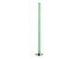 Hohe, schlanke grüne Blasenlampe mit Chromfuß, hell leuchtend.