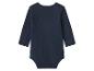 Dunkelblauer Langarm-Babybody, Rückansicht.
