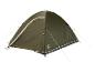 Grünes Crivit Kuppelzelt mit beigen Details und Abspannleinen.