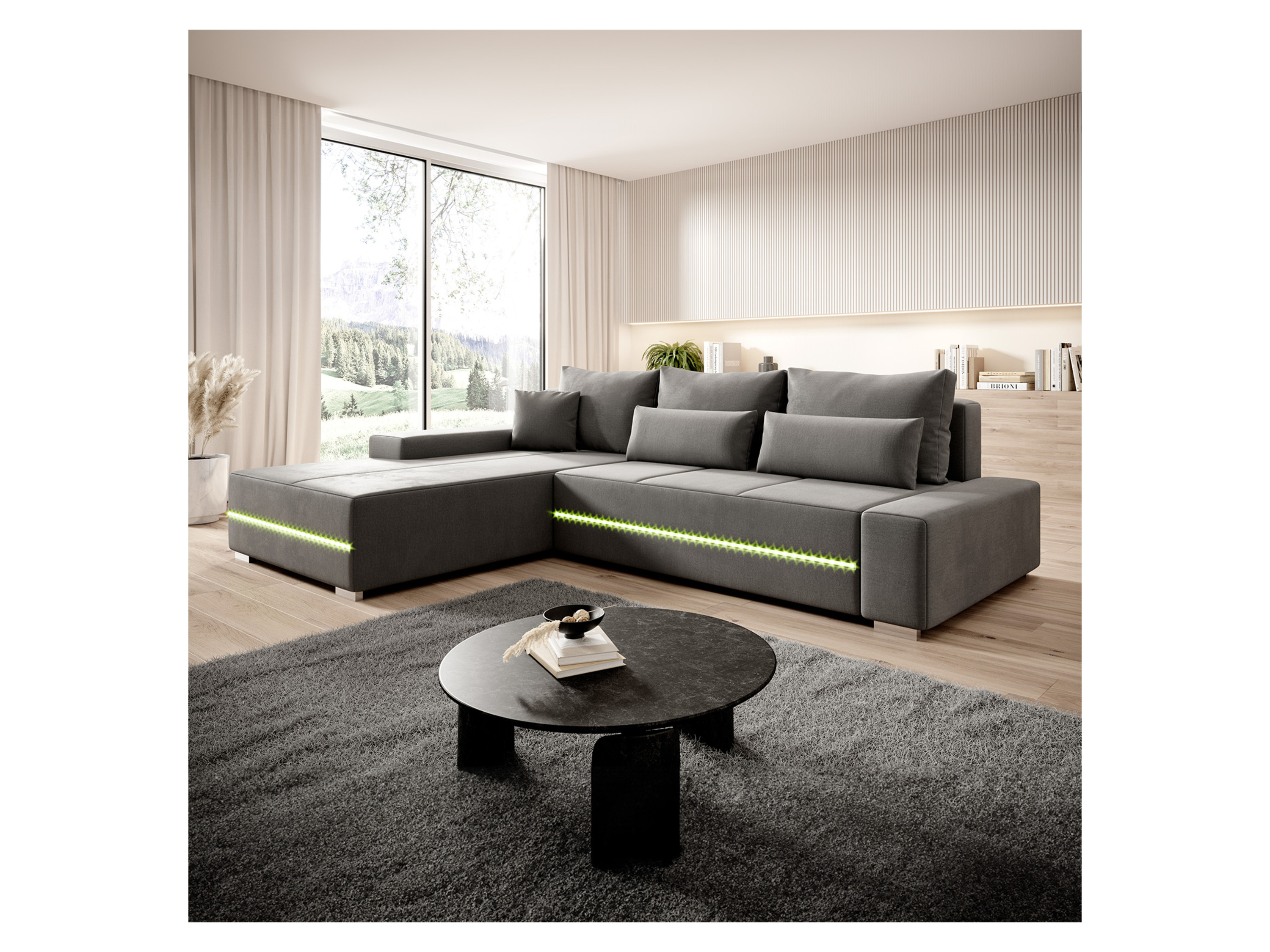 Thumbnail - Juskys Davos Sofa LED mit Ottomane  Schlaffunktion (Links, Hellgrau)