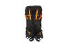 Schwarzer Wanderrucksack mit orangefarbenen Details und verstellbaren Gurten.