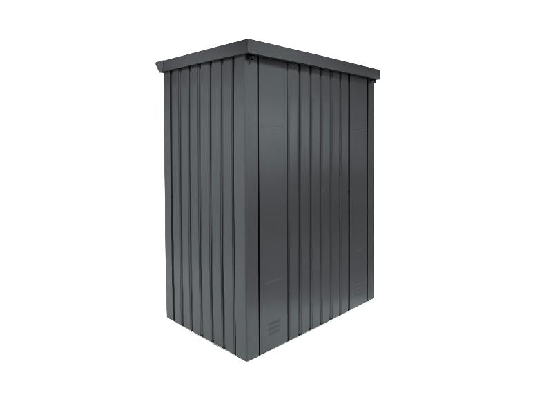 Dunkelgrauer Metall-Gartenschrank oder Aufbewahrungsbox mit geripptem Design